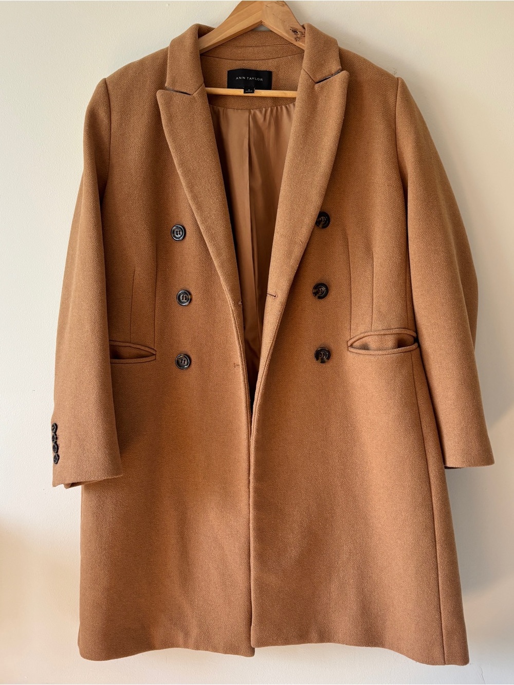 Ann Taylor Double-Breasted Pea Coat in Camel Brown